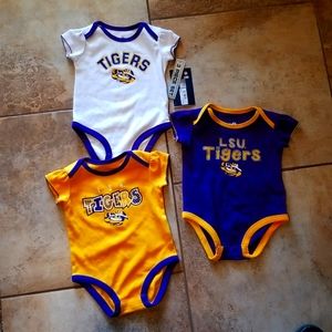 Three - LSU ONEIES / Baby Girl size 12 Months - NEW w TAG